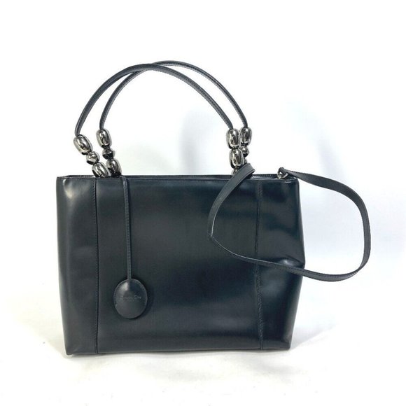 Dior 2WAY bag Maris Pearl Shoulder Bag Crossbody Tote Bag Hand Bag Leather Black - Picture 1 of 13